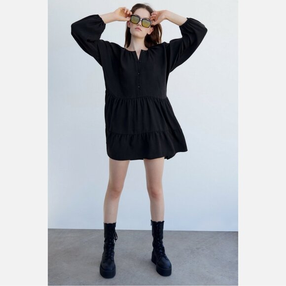 Zara Black Flat Leather Platform Combat Boots - Picture 5 of 7